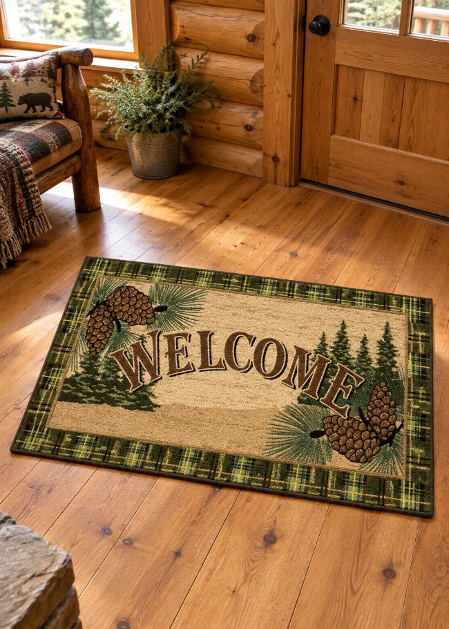 Pinecone Welcome Rug Living Room | The Cabin Shack