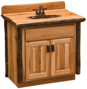 Angled view of the Potosi Peak Hickory Log Vanity with Slab Top