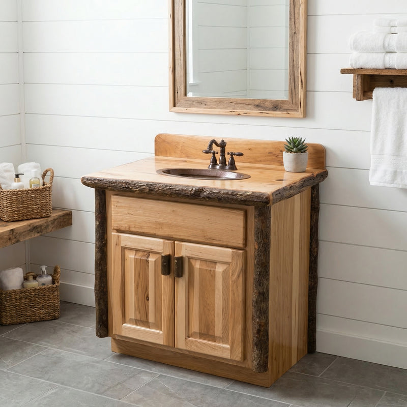 Potosi Peak Hickory Log Vanity with Slab Top in Natural in the 30-inch layout in a bathroom