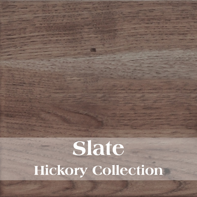 Slate wood finish option for the Potosi Peak Hickory Log Vanity with Slab Top with a weathered gray-brown tone