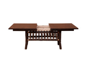 Front view of the Powell Peak Oak and Hickory Log Extension Dining Table extended with both leaves