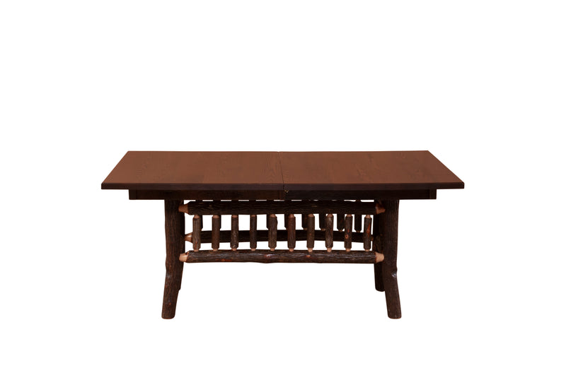 Antique Oak top detail of the Powell Peak Oak and Hickory Log Extension Dining Table