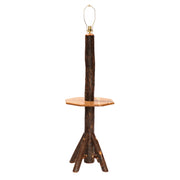 Angled view of the Precipice Peak Hickory Log Floor Lamp with side shelf