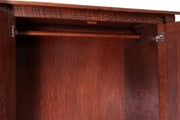 Close-up of the Ptarmigan Peak Reclaimed Barnwood Wardrobe cabinet interior and concealed hinges