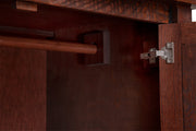Close-up of the Ptarmigan Peak Reclaimed Barnwood Wardrobe hanging rod inside the cabinet