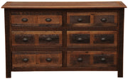 Front view of the Pyramid Peak Reclaimed Barnwood Dresser with two columns of three drawers in reclaimed oak