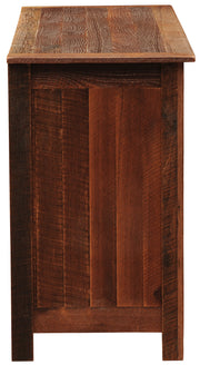 Side view of the Pyramid Peak Reclaimed Barnwood Dresser showing the weathered barnwood side panel