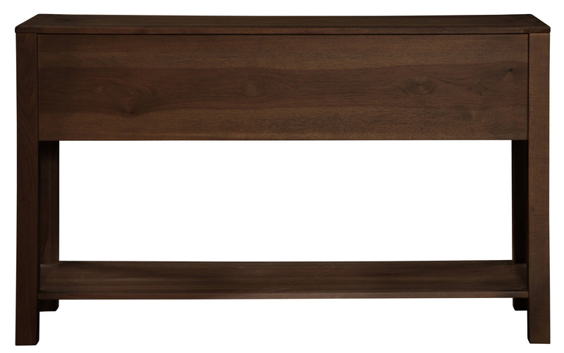 Back view of the Quail Mountain Solid Hickory Two Drawer Console Table