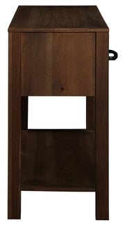 Side view of the Quail Mountain Solid Hickory Two Drawer Console Table