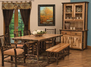 Raleigh Peak Hickory Log Rectangle Dining Table with chairs in a cabin dining room