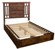 Angled view of the Rams Horn Mountain Barnwood and Hickory Windowpane Platform Bed