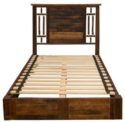 Front view of the Rams Horn Mountain Barnwood and Hickory Windowpane Platform Bed