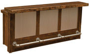 Front view of the Red Cone Reclaimed Barnwood and Corrugated Steel Bar showing the corrugated steel panels