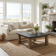 Red Peak Pine Square Coffee Table in a bright cabin living room