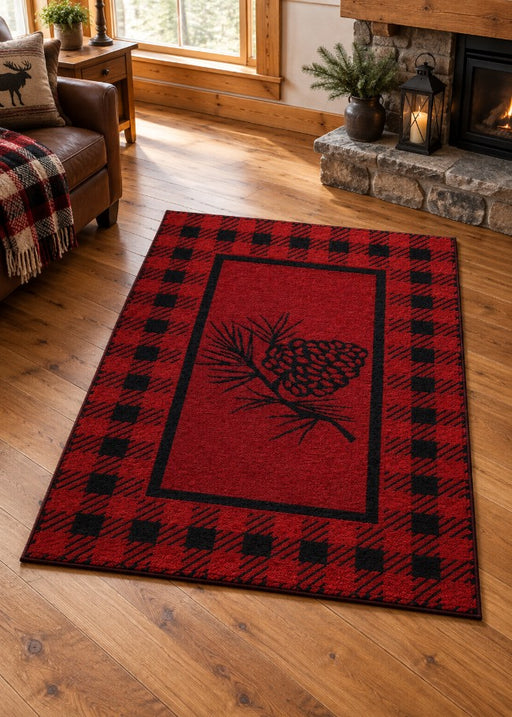 Red Pinecone Retreat Lodge Rug Collection Living Room | The Cabin Shack