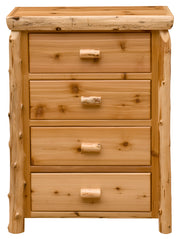 Front view of the Redcloud Peak Cedar Log Four Drawer Chest with four stacked drawers