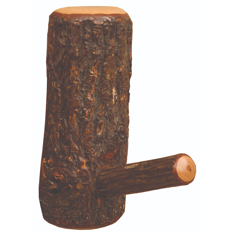 Front view of the Reno Mountain Hickory Log Curtain Bracket and Coat Peg