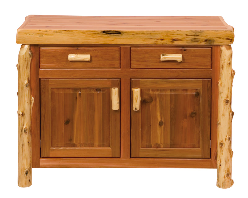 Angled view of the Rio Grande Pyramid Cedar Log Two Door Buffet