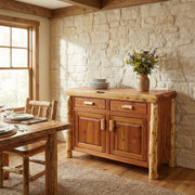 Rio Grande Pyramid Cedar Log Two Door Buffet in a rustic cabin dining room