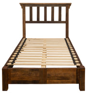 Second front view of the Rito Alto Peak Reclaimed Barnwood Post Bed with Rail System