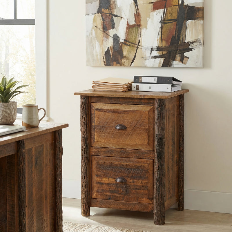 Robeson Peak Barnwood and Hickory Two Drawer File Cabinet front view