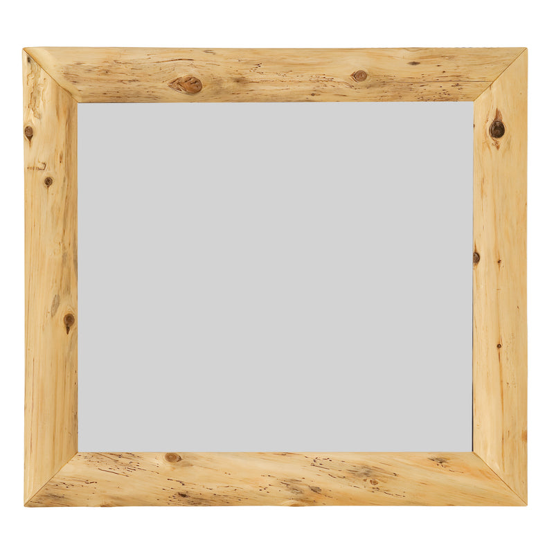 Angled view of the Rolling Mountain Cedar Log Mitered Corner Mirror