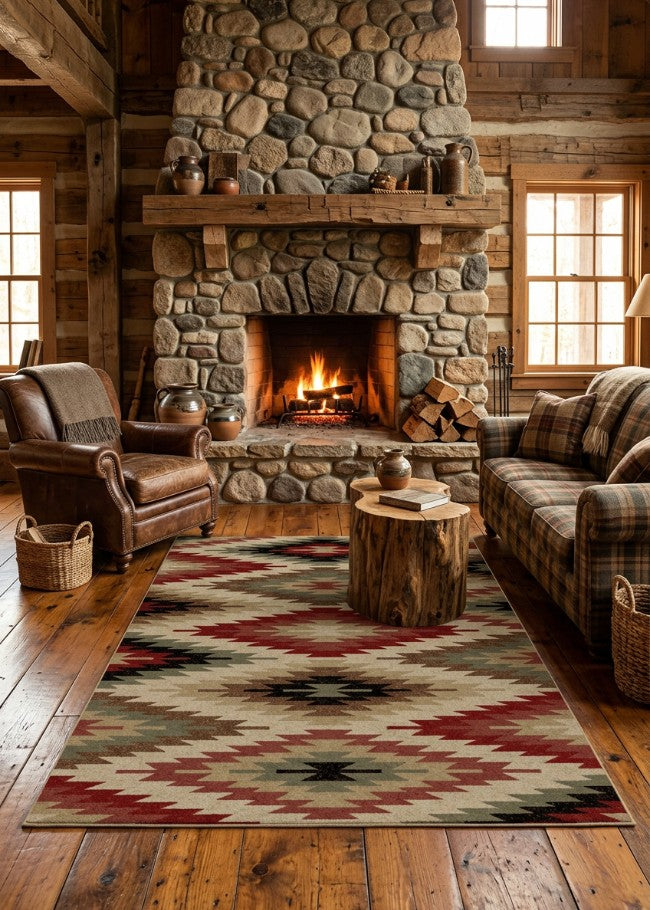 San Padre Red Rug Living Room | The Cabin Shack