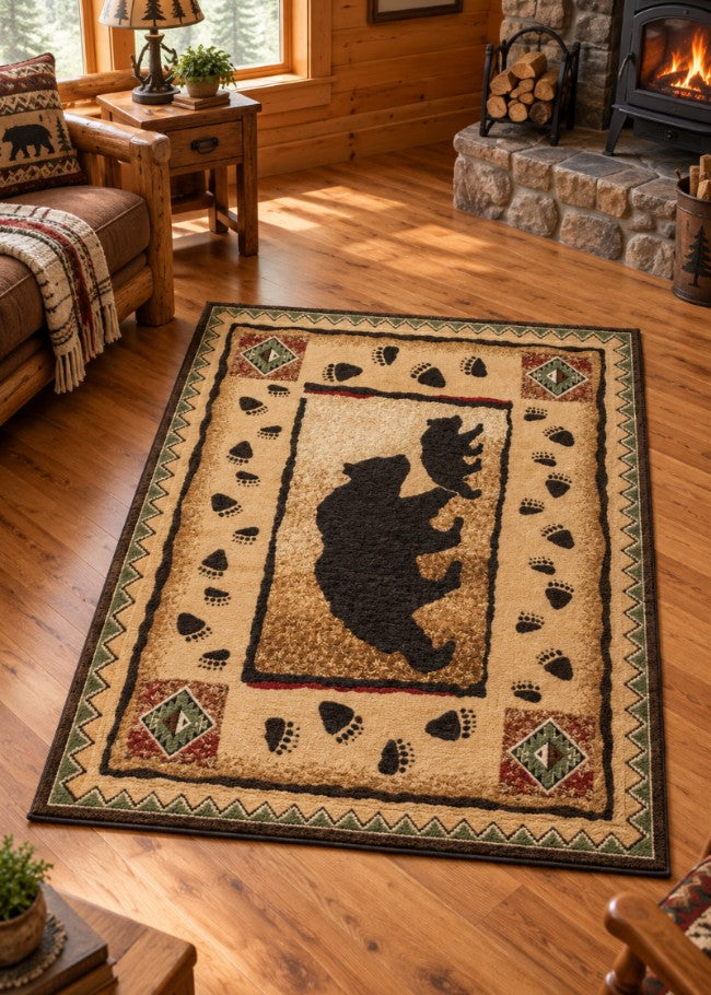Sandstone Bear Rug Living Room | The Cabin Shack