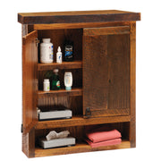 Santa Fe Peak Reclaimed Barnwood Over the Toilet Cabinet with the doors open