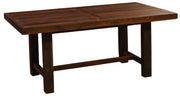 Angled view of the Sawtooth Mountain Reclaimed Barnwood Farmhouse Dining Table with the Artisan Top