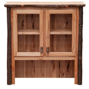 Close-up detail of the Seven Utes Mountain Hickory Log Buffet and Hutch hickory log trim