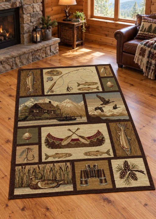 Shadow Mountain Lake Rustic Rug Collection Living Room | The Cabin Shack
