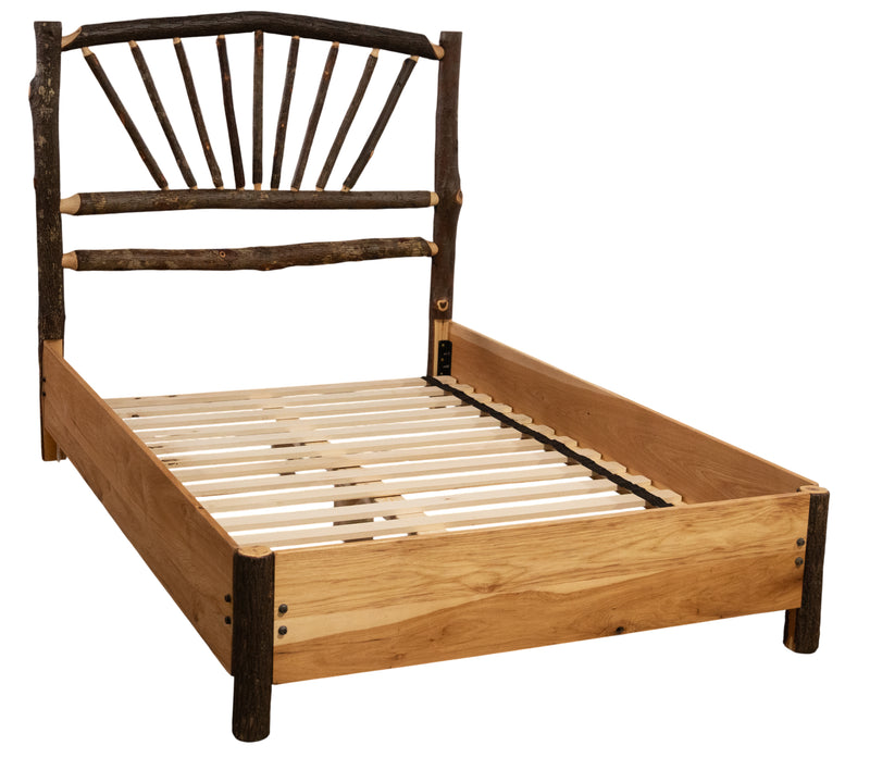 Angled view of the Sharkstooth Peak Hickory Sunburst Bed with Rail System
