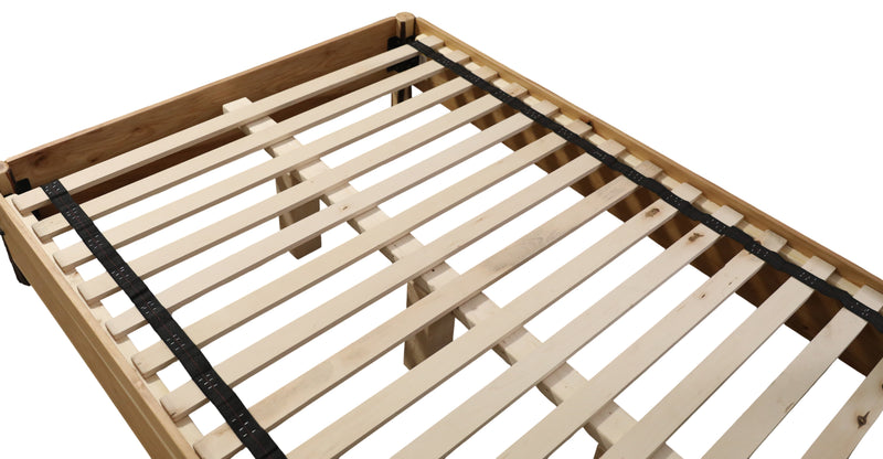 Bed rail and slat detail of the Sharkstooth Peak Hickory Sunburst Bed with Rail System