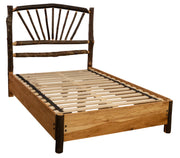 Second angled view of the Sharkstooth Peak Hickory Sunburst Bed with Rail System showing the rail system and slats