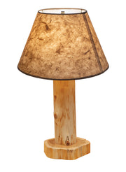Angled view of the Sheep Mountain Cedar Log Table Lamp