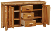 Shipler Mountain Cedar Log Sideboard with doors and drawers open