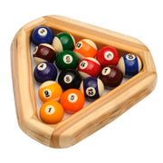 Silver Mountain Cedar Log Pool Triangle with a rack of billiard balls