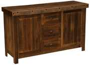 Angled view of the Snowdon Peak Reclaimed Barnwood Sideboard with the Artisan Top