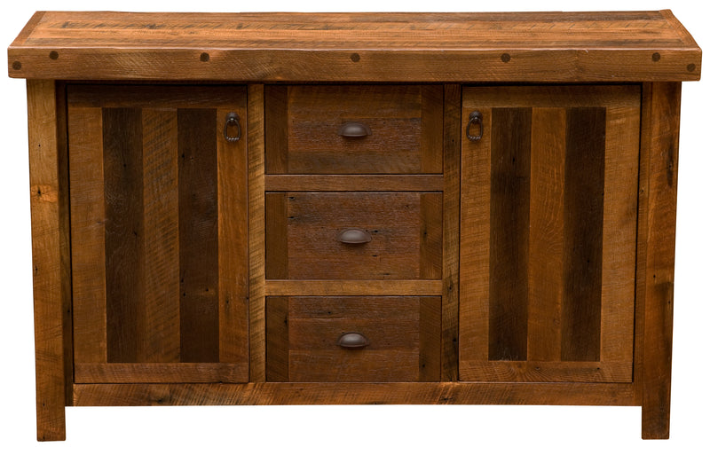 Second view of the Snowdon Peak Reclaimed Barnwood Sideboard showing its storage