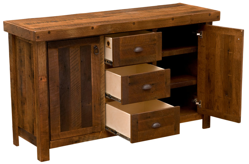 Close-up detail of the reclaimed oak on the Snowdon Peak Reclaimed Barnwood Sideboard