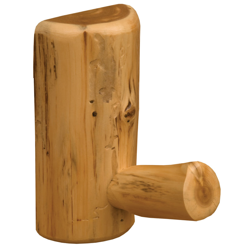 Front view of the Snowdrift Peak Cedar Log Curtain Bracket and Coat Peg