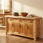 South Boulder Peak Cedar Log Four Door Buffet in a rustic cabin dining room