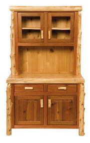 Angled view of the Spanish Peaks Cedar Log Buffet and Hutch