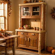 Spanish Peaks Cedar Log Buffet and Hutch in a rustic cabin dining room