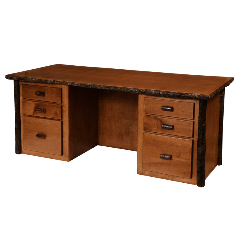 Angled view of the Spread Eagle Peak Hickory Log Executive Desk