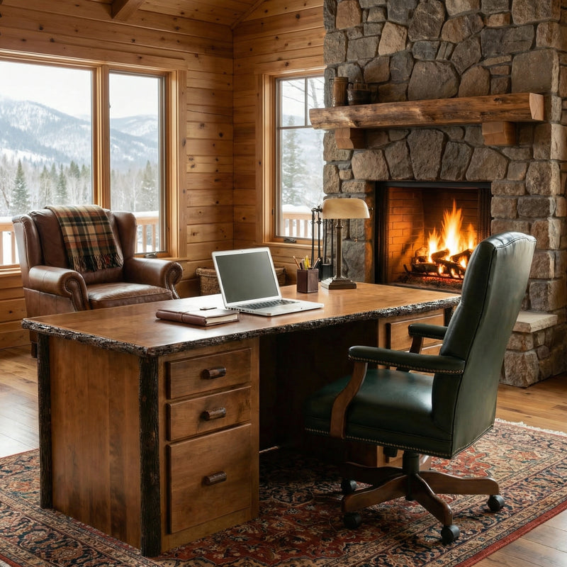 Spread Eagle Peak Hickory Log Executive Desk in Natural