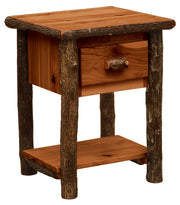 Storm Peak Hickory Log Drawer and Shelf End Table in Cinnamon stain