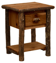 Storm Peak Hickory Log Drawer and Shelf End Table in Cognac stain