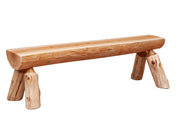 Angled view of the Sugarloaf Mountain Cedar Log Half-Log Bench showing the split log seat